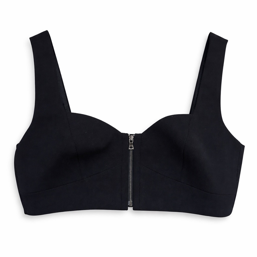 BCBGMAXAZRIA Black Bustier Crop Top Front Zip Size M